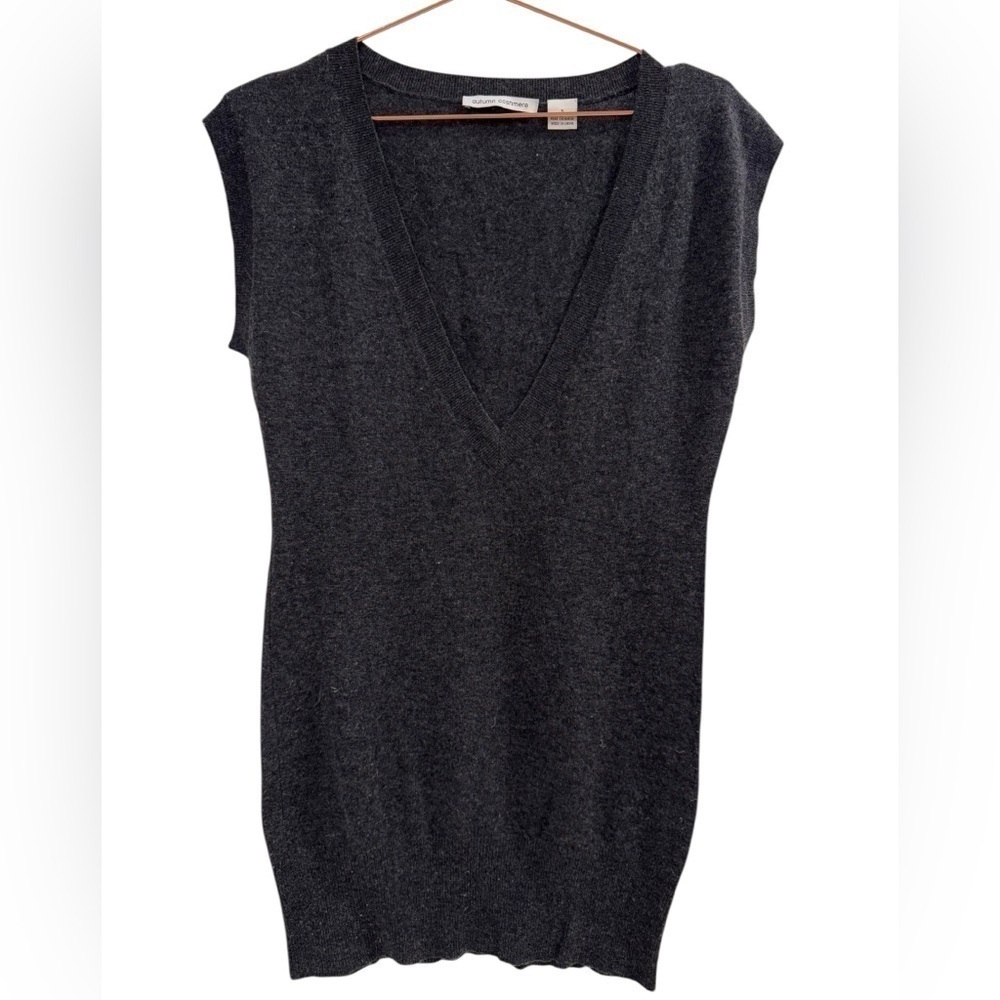 AUTUMN CASHMERE 100% Cashmere Charcoal Gray Sleeveless Sweater Vest Small VGUC